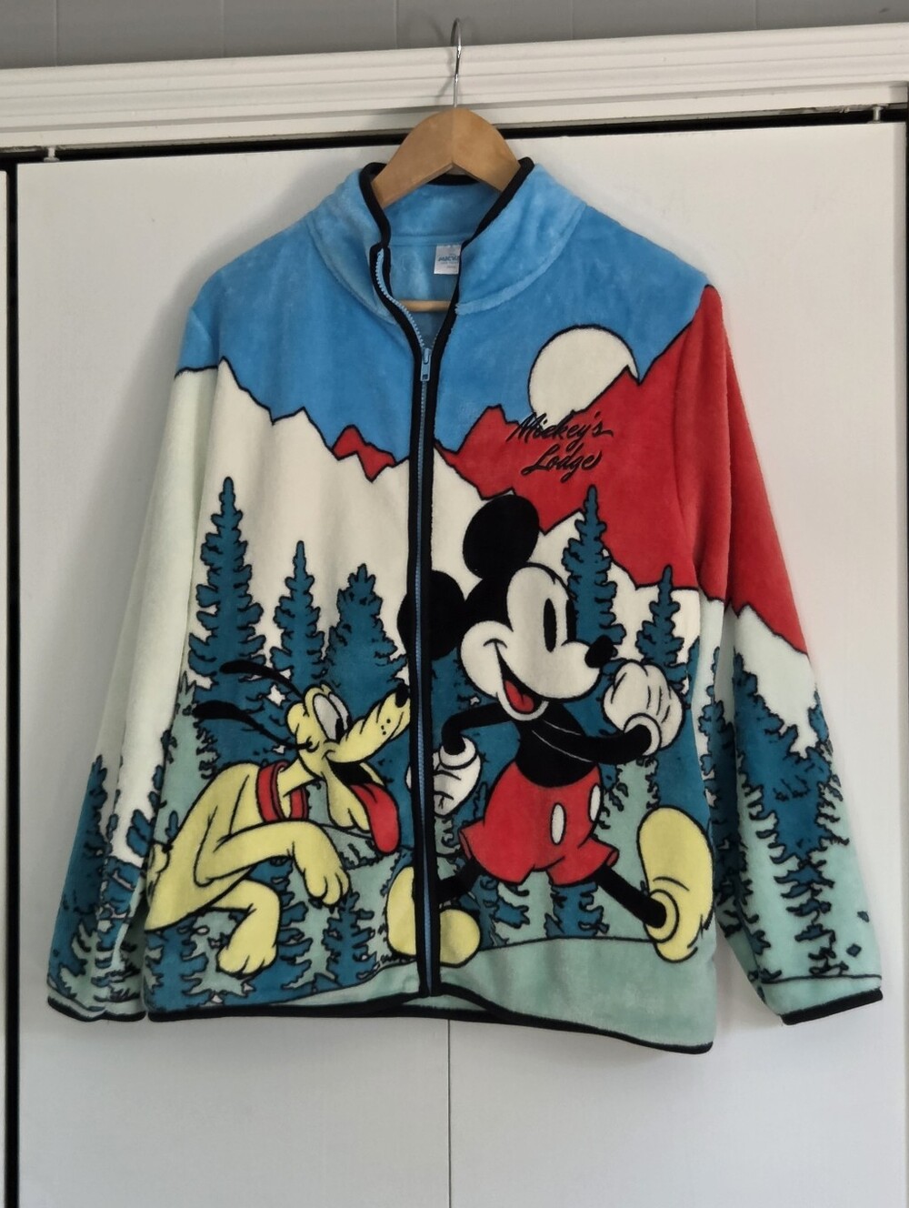 Disney Mickey & Pluto Plush Zip-Up Jacket - Blue, Red, White, Yellow